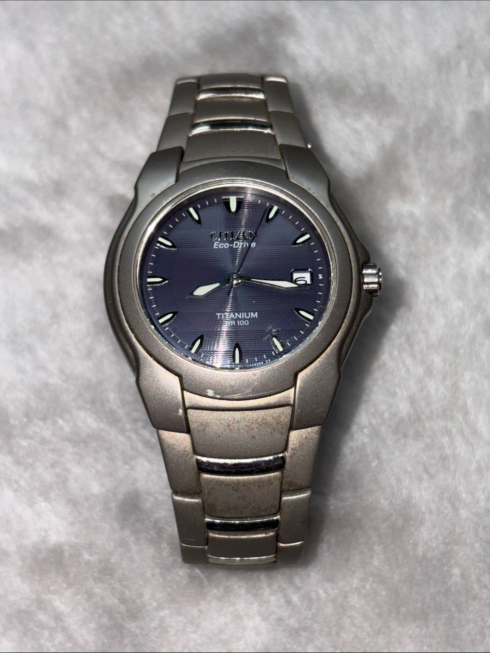 Citizen Eco Drive Titanium Men's Watch with Blue Dial and Silver Bracelet